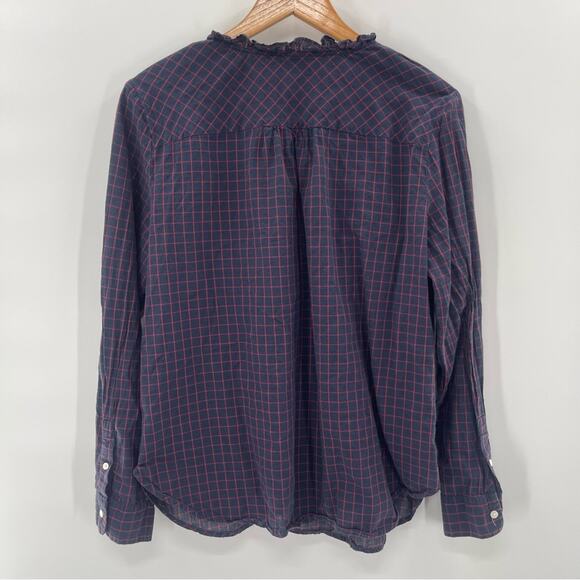J. Crew Mercantile Pintuck Pleated Ruffle Collar 1/4 Button Cotton Shirt Size 14 - Picture 6 of 8